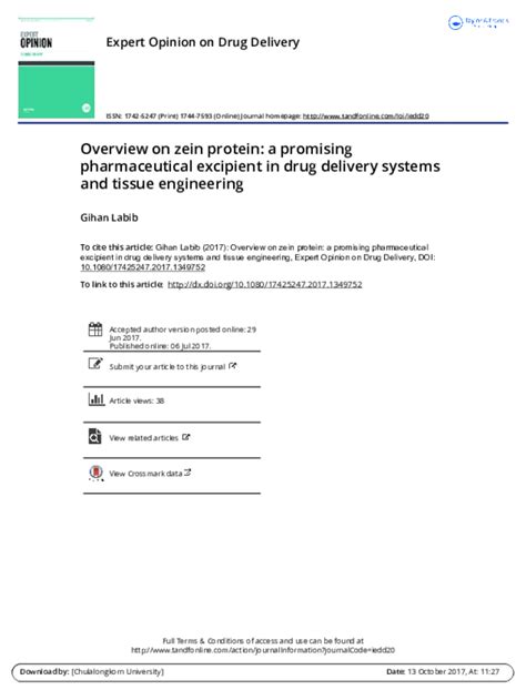 Overview on zein protein: a promising pharmaceutical excipient in .